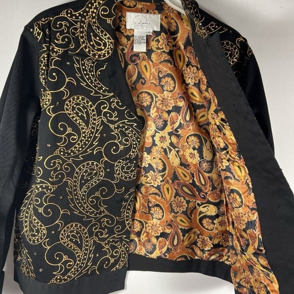 Riccio Essentials Black Gold Paisley Button Front Women's‎ Jacket Size Large - Picture 10 of 16